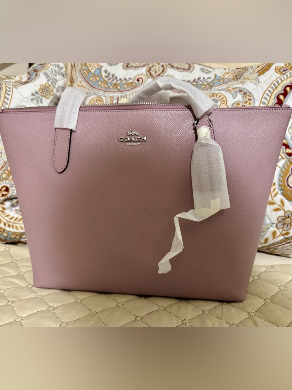 Coach Ice Purple Saffiano Leather Tote with Silver Hardware 10” H x 12” x 4” D
